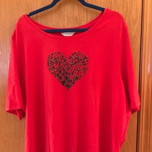 CJ Banks Red Top with black heart bling design 3X